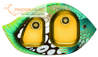 Мойка Atoll Fish 2, зеленая, бронза, правая