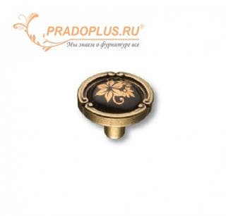 15.090.35.PO25B.12 Ручка кнопка керамика с металлом, цветочный орнамент античная бронза