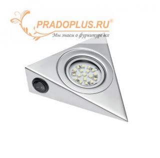 Светодиодный светильник уголок инокс, 12v, 1w, 18 св. диодов  теплы свет LD-OPT30S-51 с выкл.